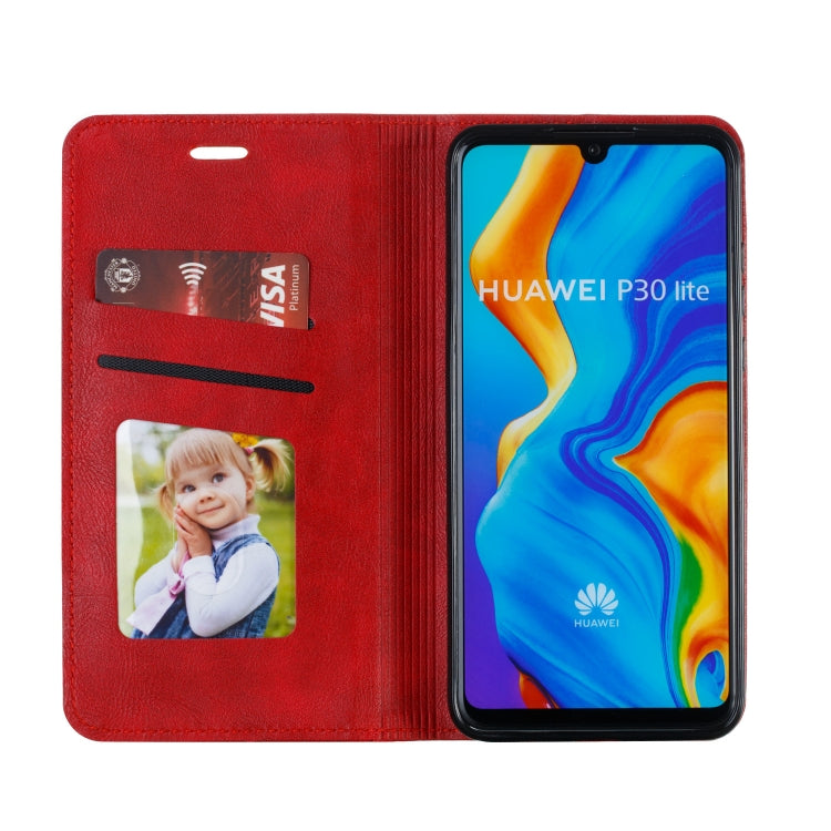 For Huawei P30 Lite / Nova 4e Splicing Color Magnetic Hem Horizontal Flip Leather Case with Holder & Card Slots