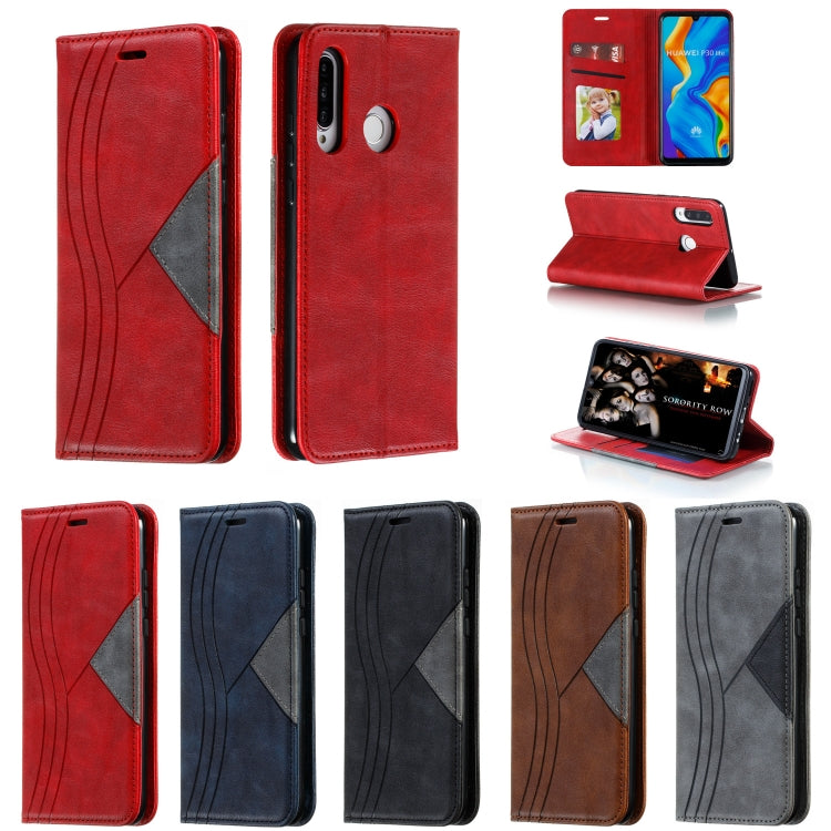 For Huawei P30 Lite / Nova 4e Splicing Color Magnetic Hem Horizontal Flip Leather Case with Holder & Card Slots