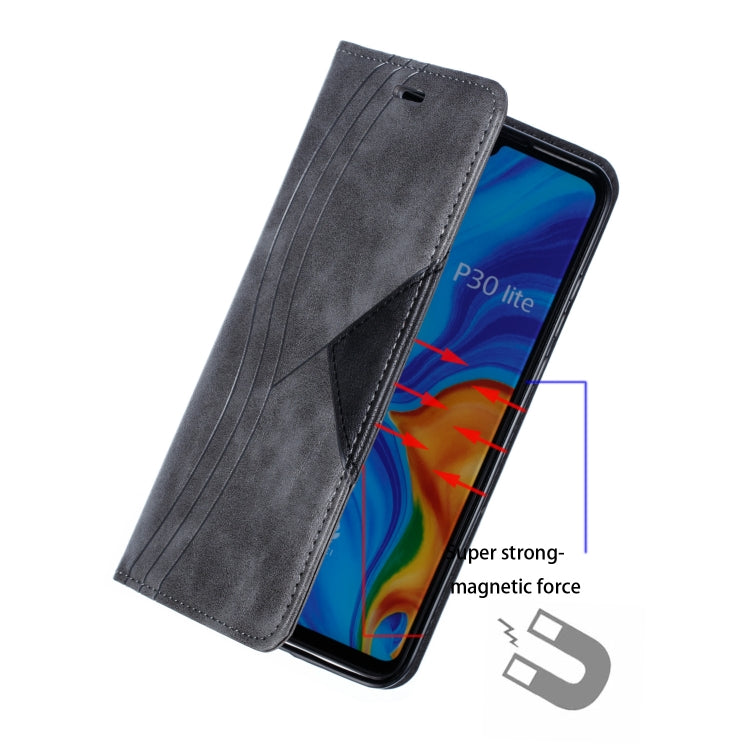 For Huawei P30 Lite / Nova 4e Splicing Color Magnetic Hem Horizontal Flip Leather Case with Holder & Card Slots
