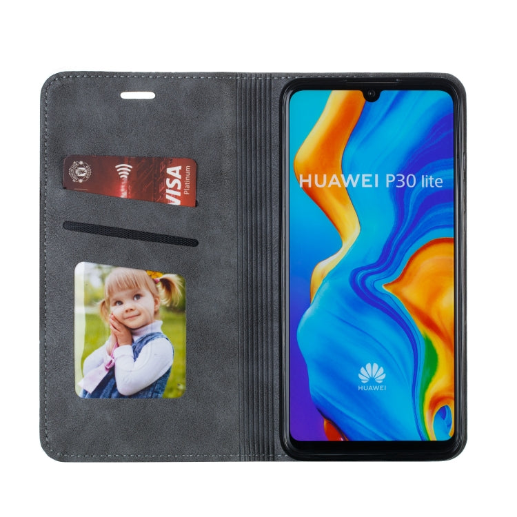 For Huawei P30 Lite / Nova 4e Splicing Color Magnetic Hem Horizontal Flip Leather Case with Holder & Card Slots