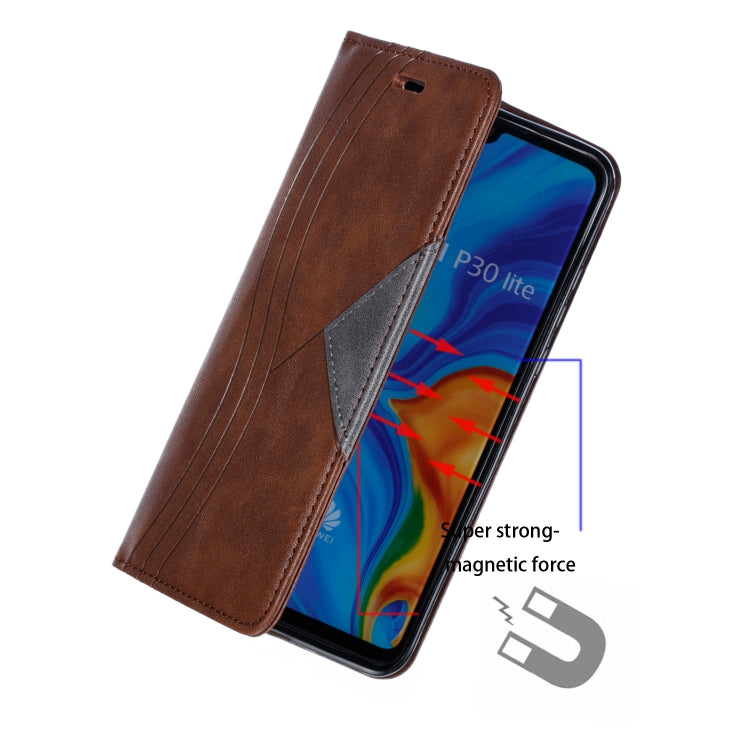 For Huawei P30 Lite / Nova 4e Splicing Color Magnetic Hem Horizontal Flip Leather Case with Holder & Card Slots