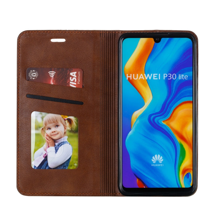 For Huawei P30 Lite / Nova 4e Splicing Color Magnetic Hem Horizontal Flip Leather Case with Holder & Card Slots