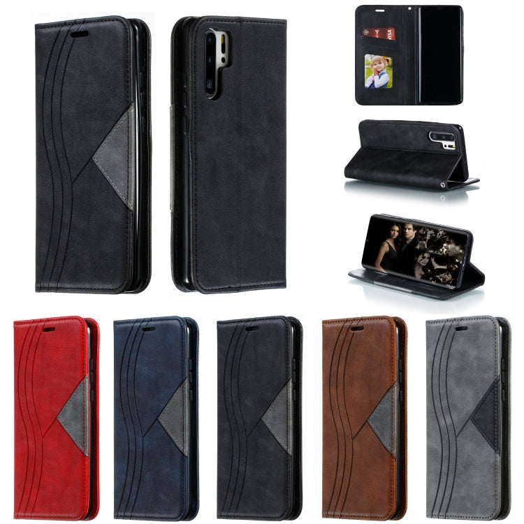 For Huawei P30 Pro Splicing Color Magnetic Hem Horizontal Flip Leather Case with Holder & Card Slots