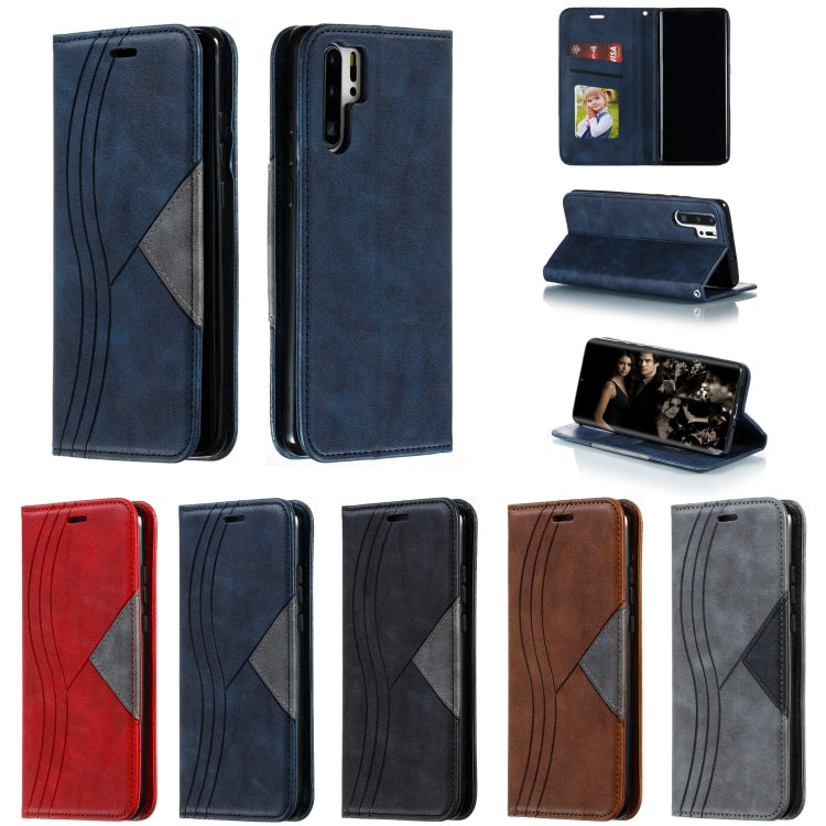 For Huawei P30 Pro Splicing Color Magnetic Hem Horizontal Flip Leather Case with Holder & Card Slots