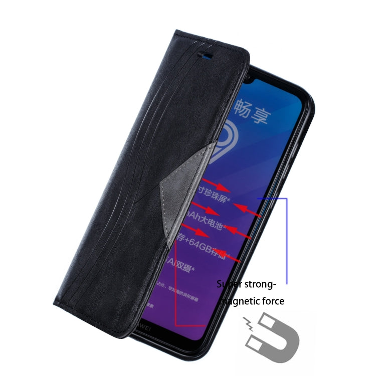 For Huawei Y7 2019 / Enjoy 9 / Y7 Prime 2019 / Y7 Pro 2019 Splicing Color Magnetic Hem Horizontal Flip Leather Case with Holder & Card Slots