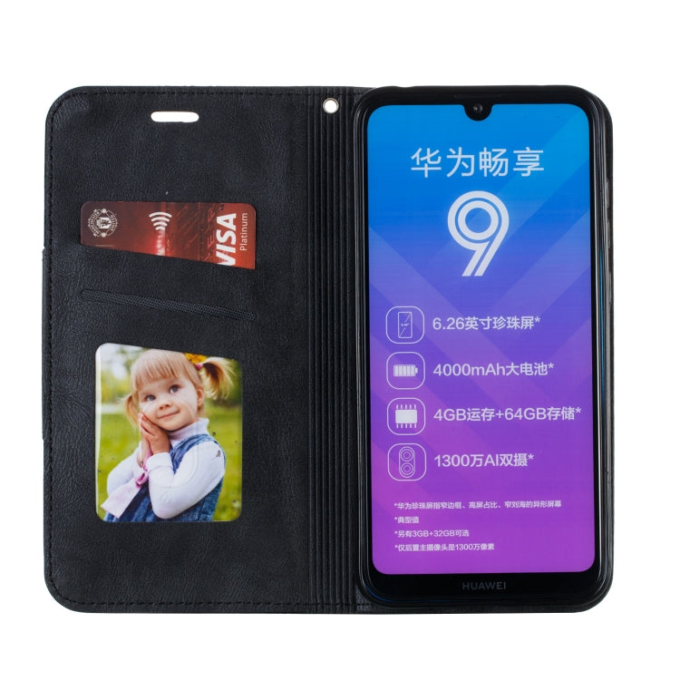 For Huawei Y7 2019 / Enjoy 9 / Y7 Prime 2019 / Y7 Pro 2019 Splicing Color Magnetic Hem Horizontal Flip Leather Case with Holder & Card Slots