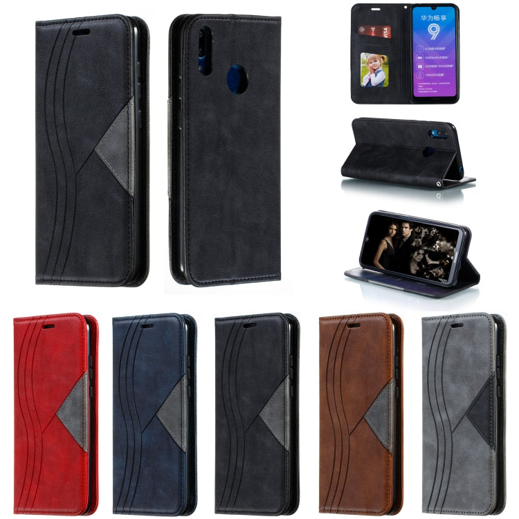 For Huawei Y7 2019 / Enjoy 9 / Y7 Prime 2019 / Y7 Pro 2019 Splicing Color Magnetic Hem Horizontal Flip Leather Case with Holder & Card Slots