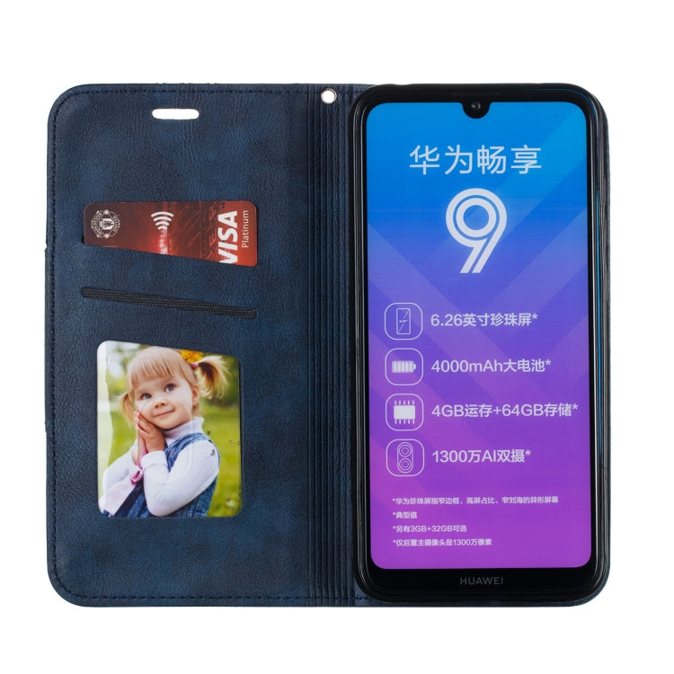 For Huawei Y7 2019 / Enjoy 9 / Y7 Prime 2019 / Y7 Pro 2019 Splicing Color Magnetic Hem Horizontal Flip Leather Case with Holder & Card Slots