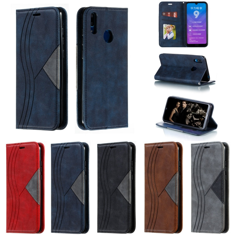 For Huawei Y7 2019 / Enjoy 9 / Y7 Prime 2019 / Y7 Pro 2019 Splicing Color Magnetic Hem Horizontal Flip Leather Case with Holder & Card Slots