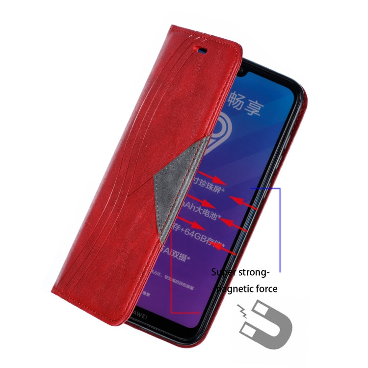 For Huawei Y7 2019 / Enjoy 9 / Y7 Prime 2019 / Y7 Pro 2019 Splicing Color Magnetic Hem Horizontal Flip Leather Case with Holder & Card Slots