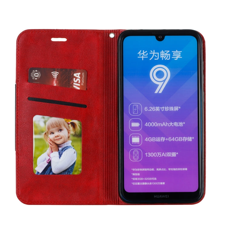 For Huawei Y7 2019 / Enjoy 9 / Y7 Prime 2019 / Y7 Pro 2019 Splicing Color Magnetic Hem Horizontal Flip Leather Case with Holder & Card Slots