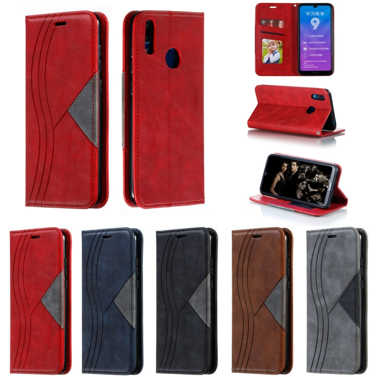 For Huawei Y7 2019 / Enjoy 9 / Y7 Prime 2019 / Y7 Pro 2019 Splicing Color Magnetic Hem Horizontal Flip Leather Case with Holder & Card Slots