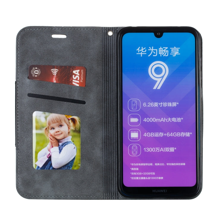 For Huawei Y7 2019 / Enjoy 9 / Y7 Prime 2019 / Y7 Pro 2019 Splicing Color Magnetic Hem Horizontal Flip Leather Case with Holder & Card Slots