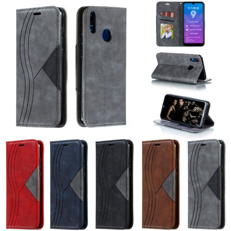 For Huawei Y7 2019 / Enjoy 9 / Y7 Prime 2019 / Y7 Pro 2019 Splicing Color Magnetic Hem Horizontal Flip Leather Case with Holder & Card Slots