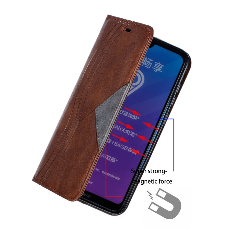 For Huawei Y7 2019 / Enjoy 9 / Y7 Prime 2019 / Y7 Pro 2019 Splicing Color Magnetic Hem Horizontal Flip Leather Case with Holder & Card Slots
