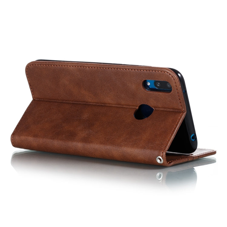 For Huawei Y7 2019 / Enjoy 9 / Y7 Prime 2019 / Y7 Pro 2019 Splicing Color Magnetic Hem Horizontal Flip Leather Case with Holder & Card Slots