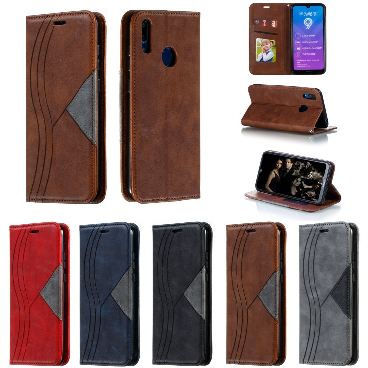For Huawei Y7 2019 / Enjoy 9 / Y7 Prime 2019 / Y7 Pro 2019 Splicing Color Magnetic Hem Horizontal Flip Leather Case with Holder & Card Slots