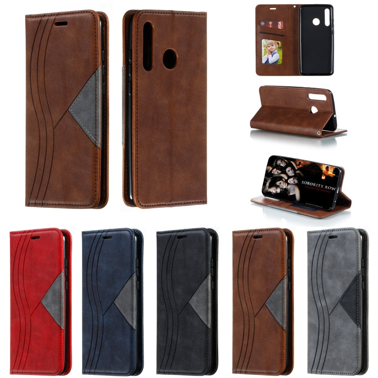 For Huawei Enjoy 9s / P Smart Plus 2019 / Honor 10i / 20i / 20 Lite Splicing Color Magnetic Hem Horizontal Flip Leather Case with Holder & Card Slots