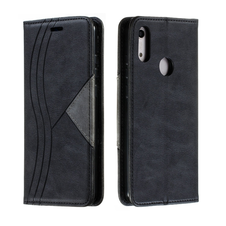 For Huawei Y6 (2019) / Enjoy 9e / Y6 Pro (2019) / Honor Play 8A Splicing Color Magnetic Hem Horizontal Flip Leather Case with Holder & Card Slots