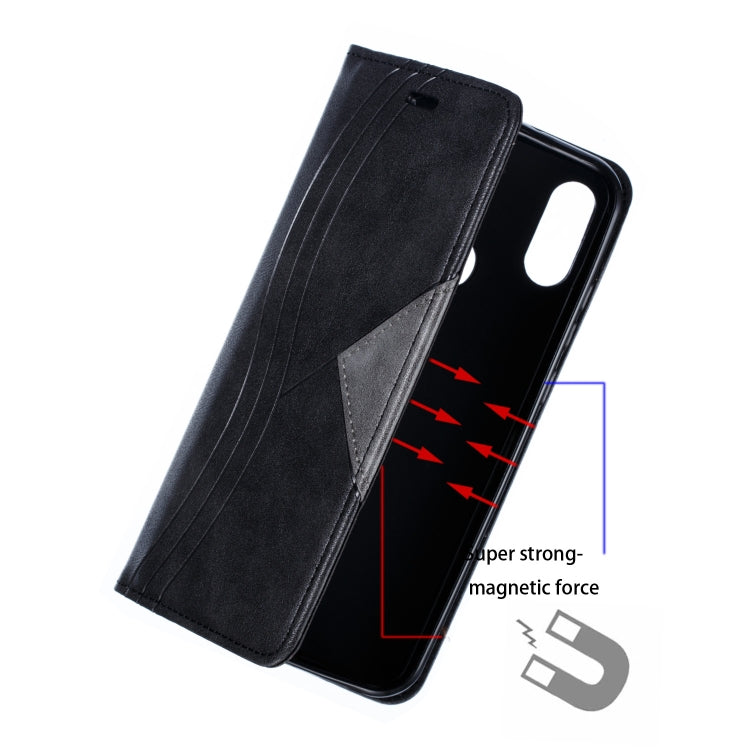 For Huawei Y6 (2019) / Enjoy 9e / Y6 Pro (2019) / Honor Play 8A Splicing Color Magnetic Hem Horizontal Flip Leather Case with Holder & Card Slots