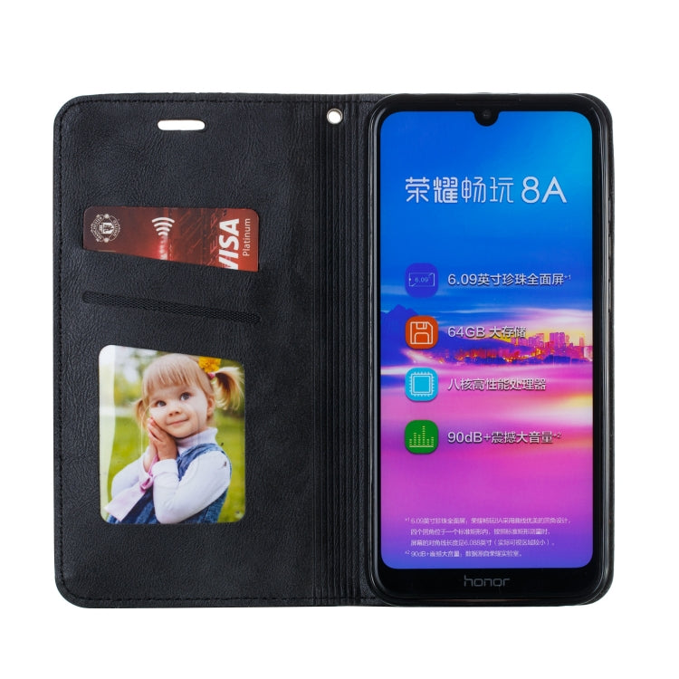 For Huawei Y6 (2019) / Enjoy 9e / Y6 Pro (2019) / Honor Play 8A Splicing Color Magnetic Hem Horizontal Flip Leather Case with Holder & Card Slots