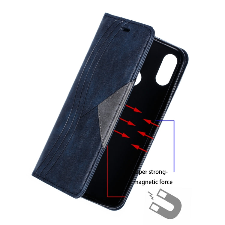 For Huawei Y6 (2019) / Enjoy 9e / Y6 Pro (2019) / Honor Play 8A Splicing Color Magnetic Hem Horizontal Flip Leather Case with Holder & Card Slots