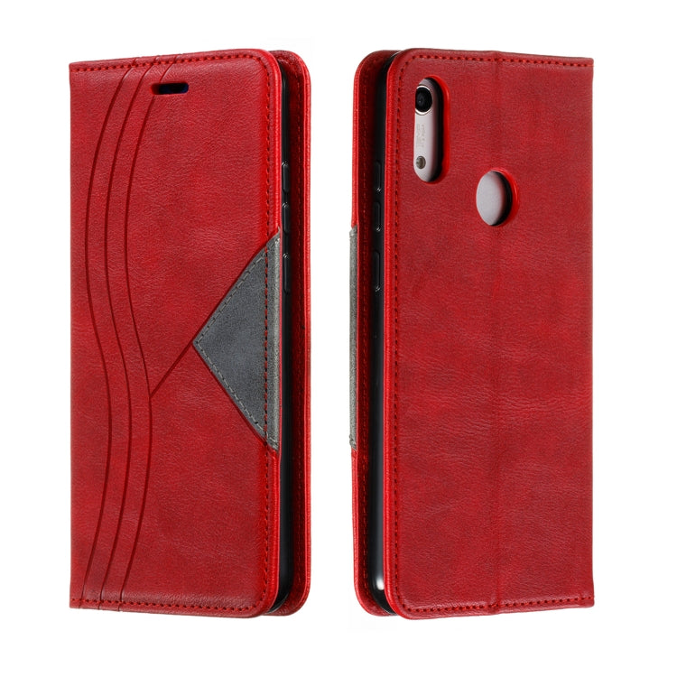 For Huawei Y6 (2019) / Enjoy 9e / Y6 Pro (2019) / Honor Play 8A Splicing Color Magnetic Hem Horizontal Flip Leather Case with Holder & Card Slots