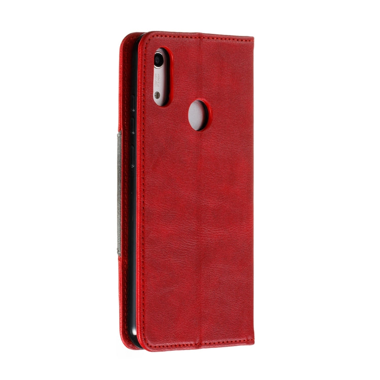 For Huawei Y6 (2019) / Enjoy 9e / Y6 Pro (2019) / Honor Play 8A Splicing Color Magnetic Hem Horizontal Flip Leather Case with Holder & Card Slots