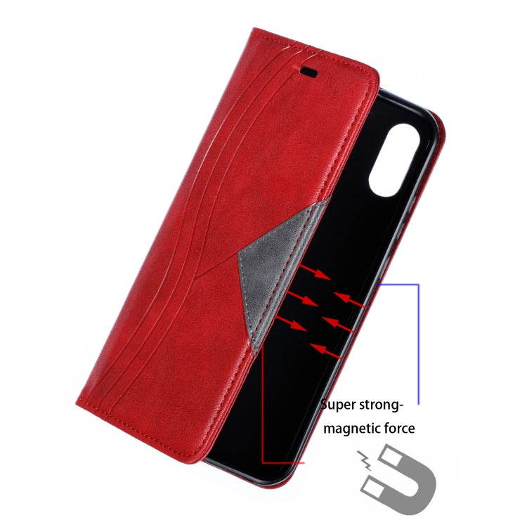 For Huawei Y6 (2019) / Enjoy 9e / Y6 Pro (2019) / Honor Play 8A Splicing Color Magnetic Hem Horizontal Flip Leather Case with Holder & Card Slots