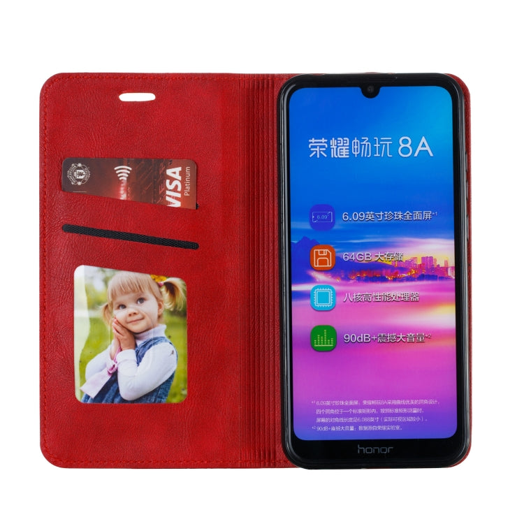 For Huawei Y6 (2019) / Enjoy 9e / Y6 Pro (2019) / Honor Play 8A Splicing Color Magnetic Hem Horizontal Flip Leather Case with Holder & Card Slots