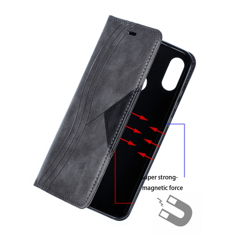 For Huawei Y6 (2019) / Enjoy 9e / Y6 Pro (2019) / Honor Play 8A Splicing Color Magnetic Hem Horizontal Flip Leather Case with Holder & Card Slots