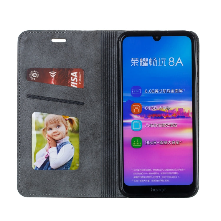 For Huawei Y6 (2019) / Enjoy 9e / Y6 Pro (2019) / Honor Play 8A Splicing Color Magnetic Hem Horizontal Flip Leather Case with Holder & Card Slots