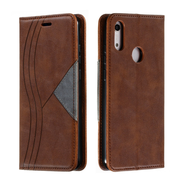 For Huawei Y6 (2019) / Enjoy 9e / Y6 Pro (2019) / Honor Play 8A Splicing Color Magnetic Hem Horizontal Flip Leather Case with Holder & Card Slots