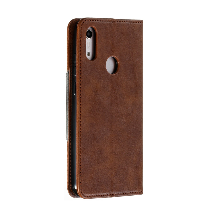 For Huawei Y6 (2019) / Enjoy 9e / Y6 Pro (2019) / Honor Play 8A Splicing Color Magnetic Hem Horizontal Flip Leather Case with Holder & Card Slots