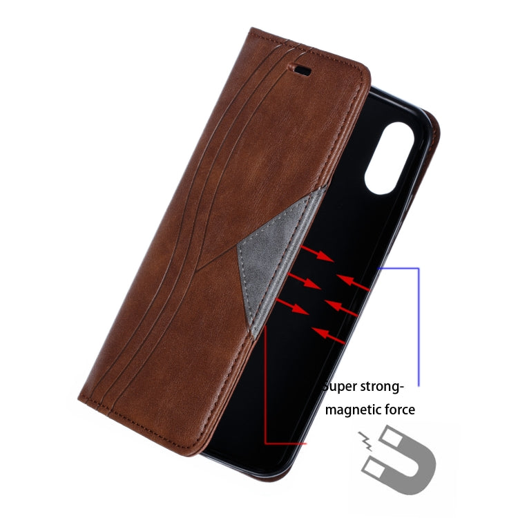 For Huawei Y6 (2019) / Enjoy 9e / Y6 Pro (2019) / Honor Play 8A Splicing Color Magnetic Hem Horizontal Flip Leather Case with Holder & Card Slots
