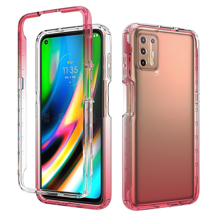 For Motorola Moto G9 Plus Shockproof High Transparency Two-color Gradual Change PC+TPU Candy Colors Phone Protective Case