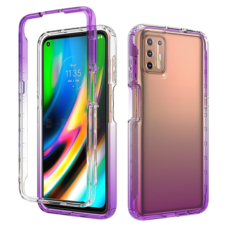 For Motorola Moto G9 Plus Shockproof High Transparency Two-color Gradual Change PC+TPU Candy Colors Phone Protective Case