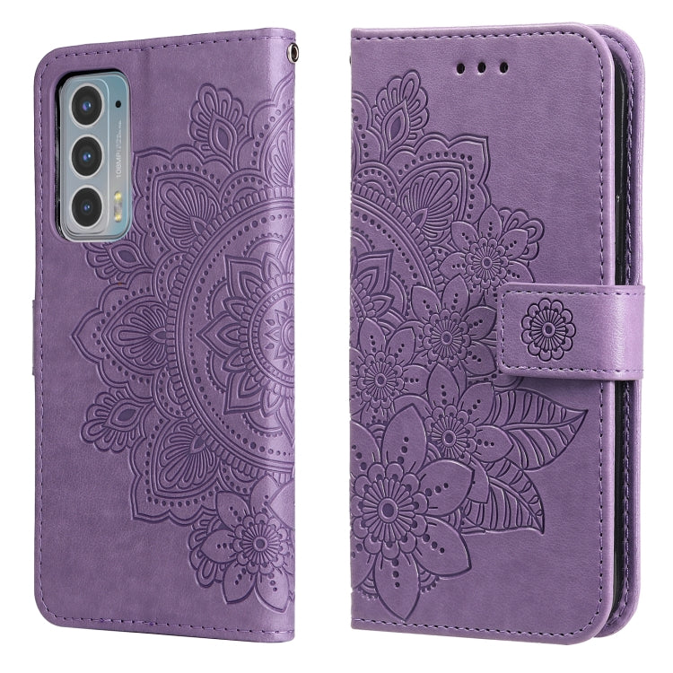 For Motorola Edge 20 7-petal Flowers Embossing Horizontal Flip Leather Phone Case with Holder & Card Slots