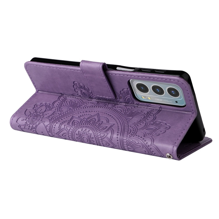 For Motorola Edge 20 7-petal Flowers Embossing Horizontal Flip Leather Phone Case with Holder & Card Slots