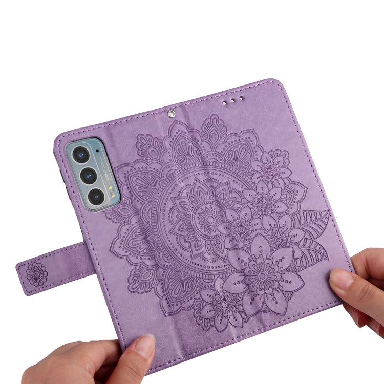 For Motorola Edge 20 7-petal Flowers Embossing Horizontal Flip Leather Phone Case with Holder & Card Slots