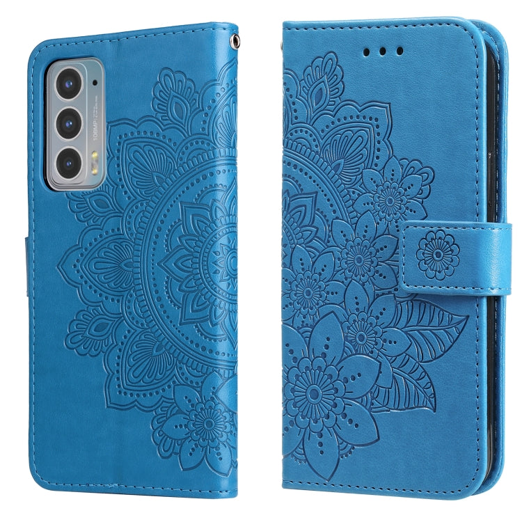 For Motorola Edge 20 7-petal Flowers Embossing Horizontal Flip Leather Phone Case with Holder & Card Slots