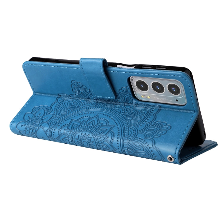 For Motorola Edge 20 7-petal Flowers Embossing Horizontal Flip Leather Phone Case with Holder & Card Slots