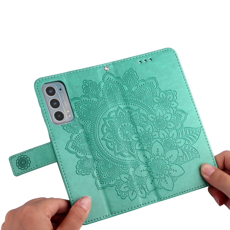 For Motorola Edge 20 7-petal Flowers Embossing Horizontal Flip Leather Phone Case with Holder & Card Slots