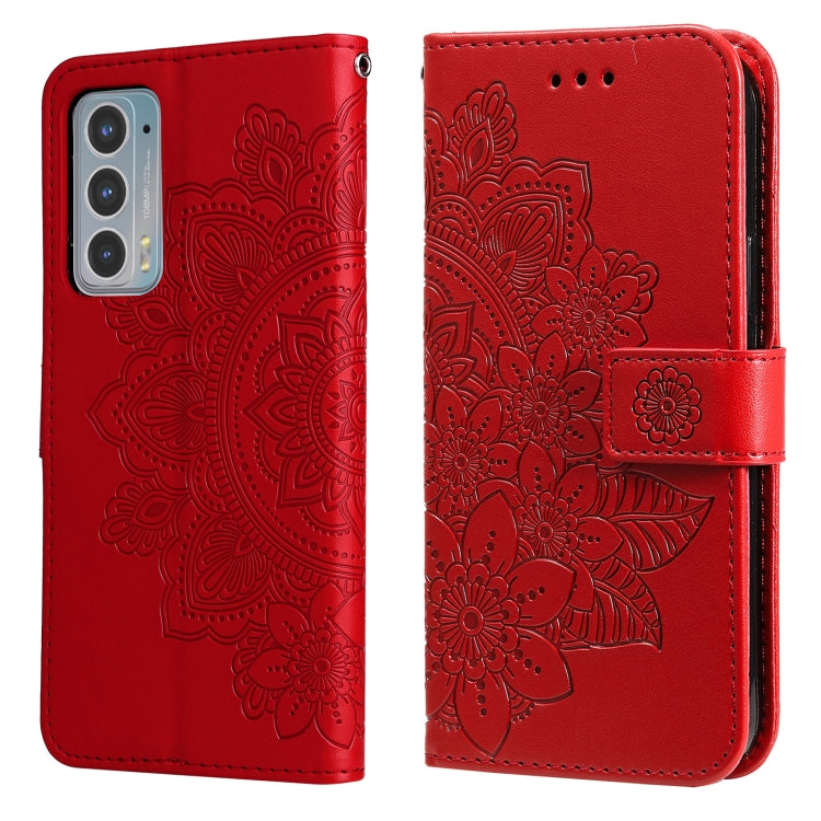 For Motorola Edge 20 7-petal Flowers Embossing Horizontal Flip Leather Phone Case with Holder & Card Slots