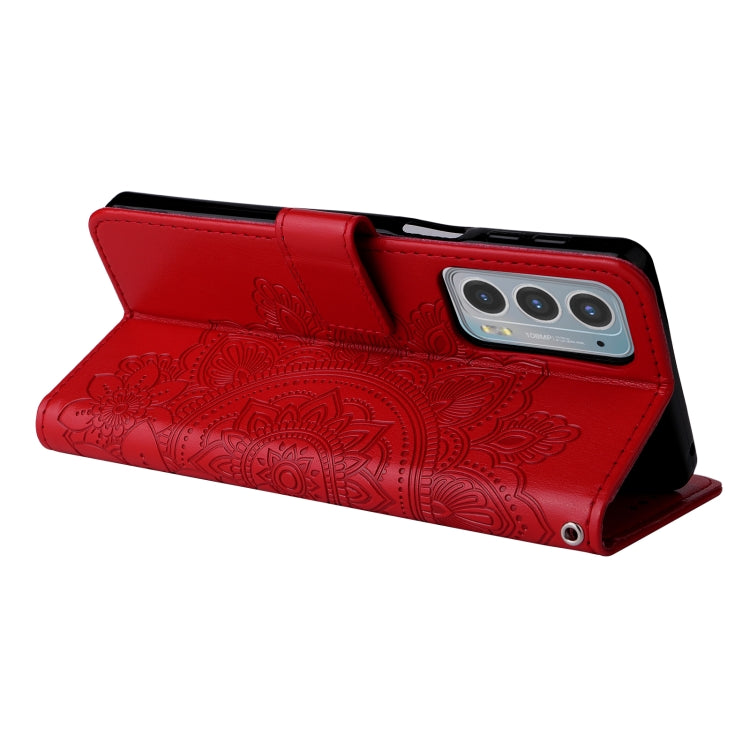 For Motorola Edge 20 7-petal Flowers Embossing Horizontal Flip Leather Phone Case with Holder & Card Slots