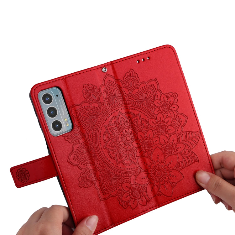 For Motorola Edge 20 7-petal Flowers Embossing Horizontal Flip Leather Phone Case with Holder & Card Slots