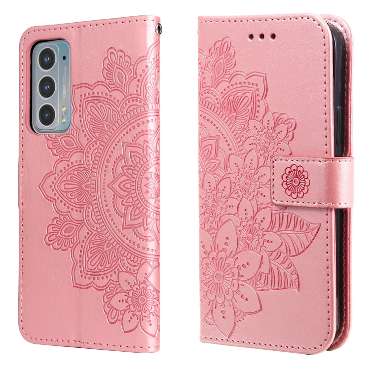 For Motorola Edge 20 7-petal Flowers Embossing Horizontal Flip Leather Phone Case with Holder & Card Slots