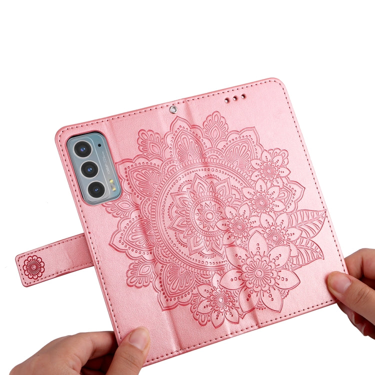 For Motorola Edge 20 7-petal Flowers Embossing Horizontal Flip Leather Phone Case with Holder & Card Slots