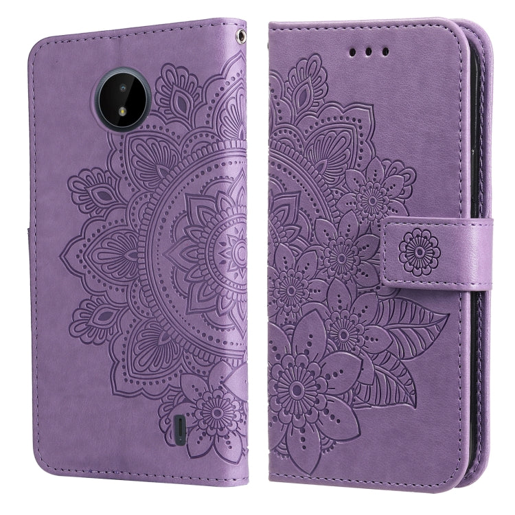 For Nokia C20 / C10 7-petal Flowers Embossing Horizontal Flip Leather Phone Case with Holder & Card Slots