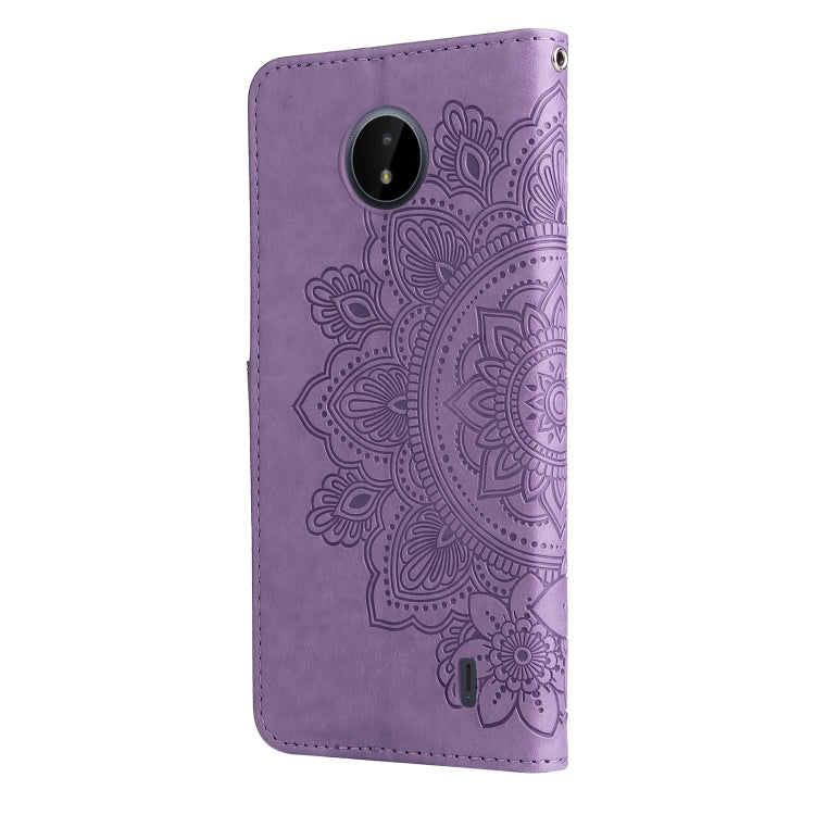 For Nokia C20 / C10 7-petal Flowers Embossing Horizontal Flip Leather Phone Case with Holder & Card Slots